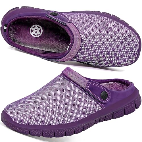 Damen Herren Clogs Pantoletten Gartenschuhe Mesh Hausschuhe Sommer Badelatschen Strand Schuhe Aqua Sandalen,11-Violett,37 EU von Hsyooes