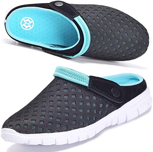 Damen Herren Clogs Pantoletten Gartenschuhe Mesh Hausschuhe Sommer Badelatschen Strand Schuhe Aqua Sandalen,Blau,47 EU von Hsyooes