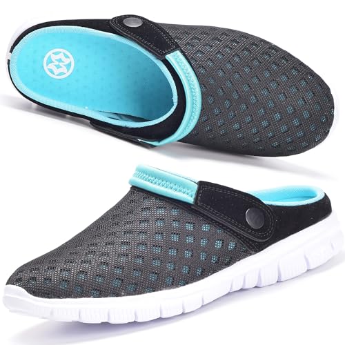 Damen Herren Clogs Pantoletten Gartenschuhe Mesh Hausschuhe Sommer Badelatschen Strand Schuhe Aqua Sandalen,Blau,48 EU von Hsyooes