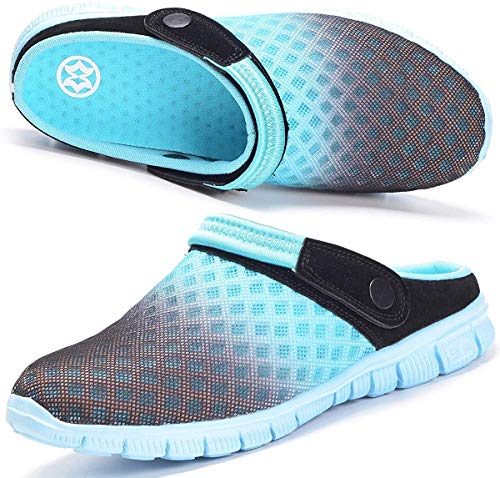 Damen Herren Clogs Pantoletten Gartenschuhe Mesh Hausschuhe Sommer Badelatschen Strand Schuhe Aqua Sandalen,Blau 1,36 EU von Hsyooes