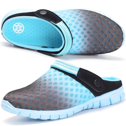 Damen Herren Clogs Pantoletten Gartenschuhe Mesh Hausschuhe Sommer Badelatschen Strand Schuhe Aqua Sandalen,Blau 1,37 EU von Hsyooes