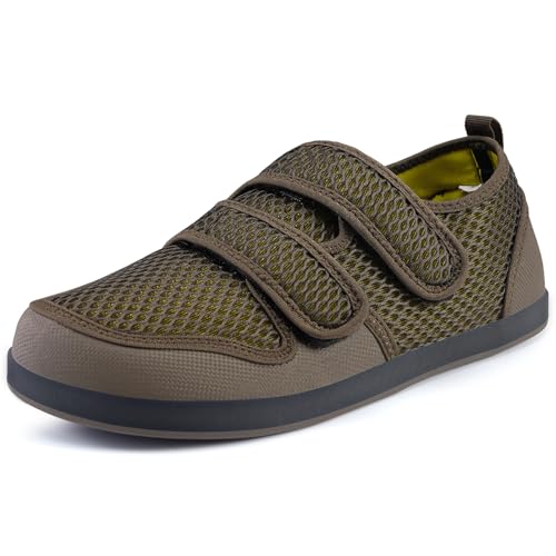 Herren Hausschuhe Damen Klettverschluss Freizeitschuhe Extra Weit Verstellbare Sandalen Atmungsaktiv rutschfest Bequemer Senioren 43 EU Braun-A von Hsyooes
