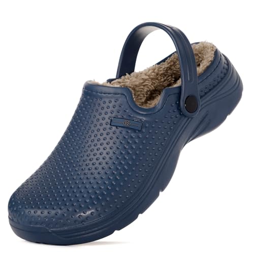 Hsyooes Clogs Damen Winter Gartenschuhe Herren Gefütterte Hausschuhe Wasserdicht Plüsch Pantoletten Leichte Gartenclogs Warm Eva Clogs 40 EU Blau-A von Hsyooes