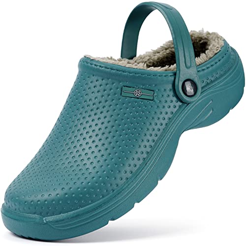 Hsyooes Clogs Damen Winter Gartenschuhe Herren Gefütterte Hausschuhe Wasserdicht Plüsch Pantoletten Leichte Gartenclogs Warm Eva Clogs 40EU Grün-A von Hsyooes