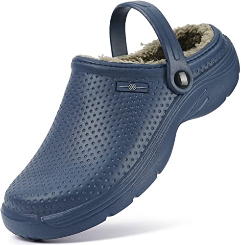 Hsyooes Clogs Damen Winter Gartenschuhe Herren Gefütterte Hausschuhe Wasserdicht Plüsch Pantoletten Leichte Gartenclogs Warm Eva Clogs 42EU Blau-A von Hsyooes