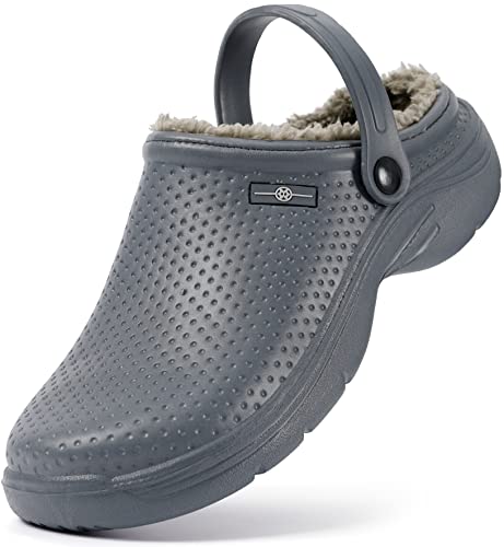 Hsyooes Clogs Damen Winter Gartenschuhe Herren Gefütterte Hausschuhe Wasserdicht Plüsch Pantoletten Leichte Gartenclogs Warm Eva Clogs Grau-A 41EU von Hsyooes