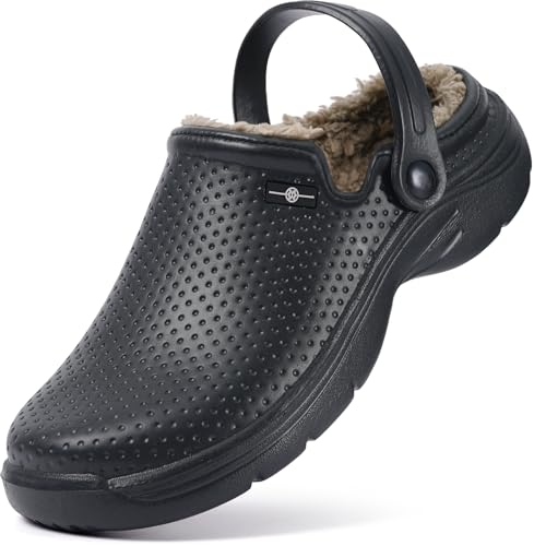 Hsyooes Clogs Damen Winter Gartenschuhe Herren Gefütterte Hausschuhe Wasserdicht Plüsch Pantoletten Leichte Gartenclogs Warm Eva Clogs Schwarz-A 41EU von Hsyooes