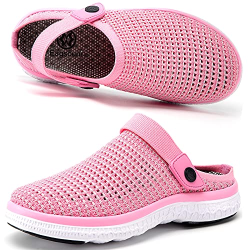 Hsyooes Clogs Herren Pantoletten Sommer Damen Mesh Atmungsaktiv Gartenschuhe rutschfest Strand Hausschuhe Aqua Sandalen,2351Pink,43 EU von Hsyooes