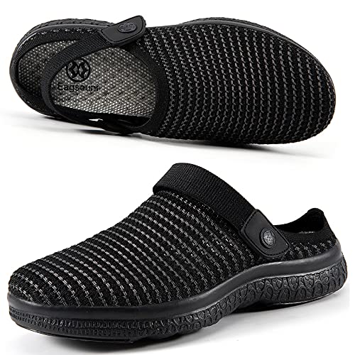 Hsyooes Clogs Herren Pantoletten Sommer Damen Mesh Atmungsaktiv Gartenschuhe rutschfest Strand Hausschuhe Aqua Sandalen,2351Schwarz,41 EU von Hsyooes