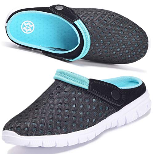 Hsyooes Clogs Herren Pantoletten Sommer Damen Mesh Atmungsaktiv Gartenschuhe rutschfest Strand Hausschuhe Aqua Sandalen,Blau,46 EU von Hsyooes