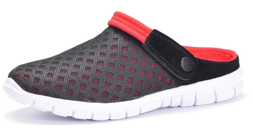 Hsyooes Clogs Herren Pantoletten Sommer Damen Mesh Atmungsaktiv Gartenschuhe rutschfest Strand Hausschuhe Aqua Sandalen,Rot,41 EU von Hsyooes