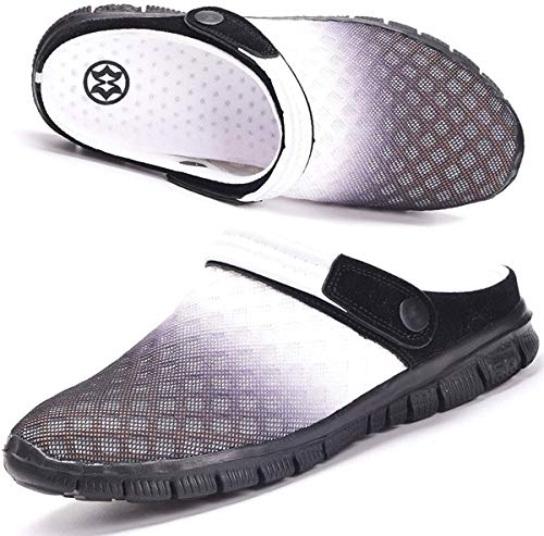 Hsyooes Clogs Herren Pantoletten Sommer Damen Mesh Atmungsaktiv Gartenschuhe rutschfest Strand Hausschuhe Aqua Sandalen,Schwarz,42 EU von Hsyooes