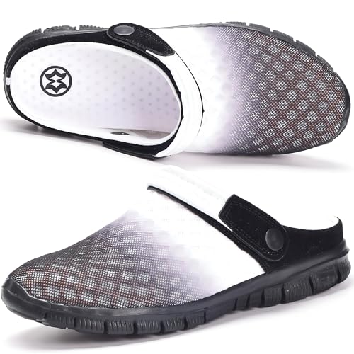 Hsyooes Clogs Herren Pantoletten Sommer Damen Mesh Atmungsaktiv Gartenschuhe rutschfest Strand Hausschuhe Aqua Sandalen,Schwarz,48 EU von Hsyooes