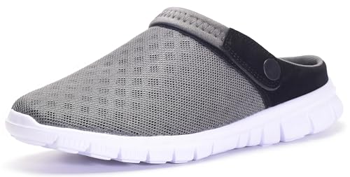 Hsyooes Clogs Herren Pantoletten Sommer Damen Mesh Gartenschuhe,Grau-a,48 EU von Hsyooes