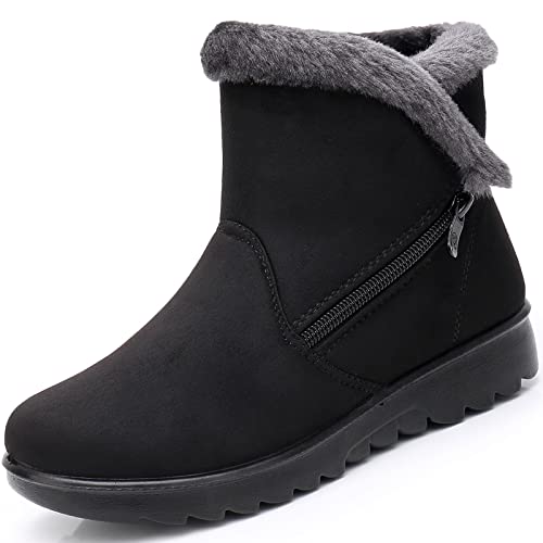 Hsyooes Winterschuhe Damen Winterstiefel Schneestiefel Warm Gefüttert Stiefeletten Bequem Schuhe,Schwarz,Sohlengröße 255/EU40 von Hsyooes