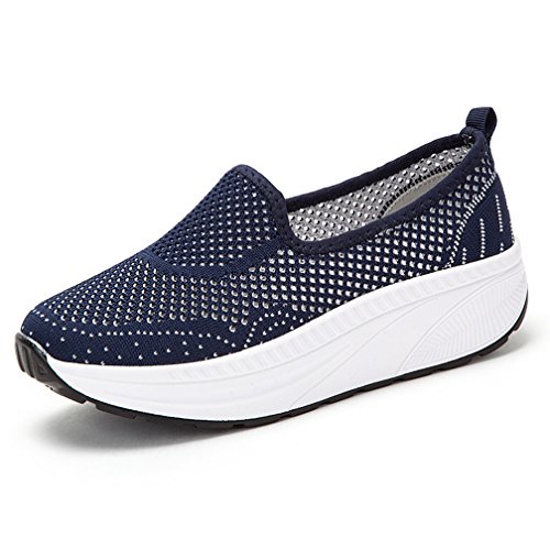 Hsyooes Damen Slip On Sneakers Outdoor Walkingschuhe Freizeit Atmungsaktive Fitness Gym Turnschuhe,Blau1,37.5 EU/37 CN von Hsyooes