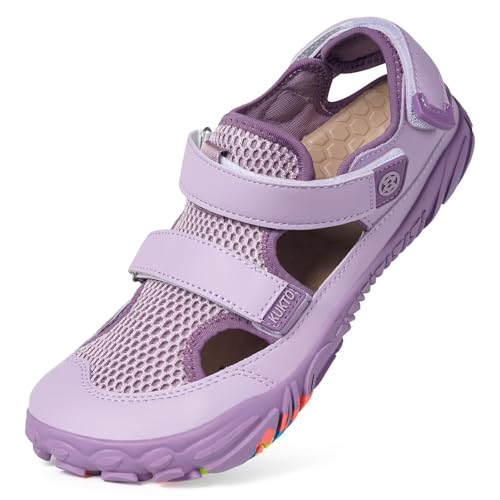 Hsyooes Barfußschuhe Herren Sportsandalen Damen Aquaschuhe Verstellbare Strandschuhe Weit Wandersandalen Schnell Trocknend Surfschuhe Sommer Violett EU39=Hersteller 40 von Hsyooes