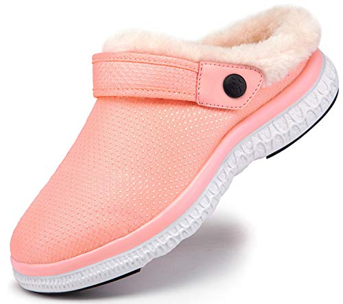 Hsyooes Hausschuhe Damen Wärme Clogs Herren Pantoffeln Plüsch Gartenschuhe Gefüttert Gartenclogs Puschen rutschfeste Hause Slippers Weiche Pantolette Leichte Hüttenschuhe Winter 36EU Pink-A von Hsyooes