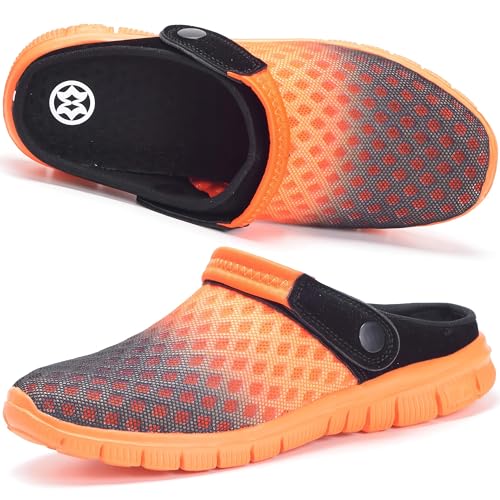 Hsyooes Herren Damen Pantoletten & Clogs Gartenschuhe Sommer Atmungsaktive Mesh Hausschuhe Rutschfeste Outdoor Strand Sandalen Unisex, Orange/Abendrot im Zickzackmuster (Sunset Chevron), 10.5 Women/8 von Hsyooes