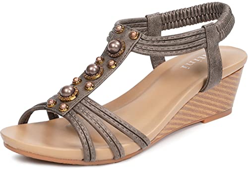 Hsyooes Plateau Sandalen Damen sandaletten mit keilabsatz Bohemia Sandalen Elegant Römersandalen Boho Schuhe Casual Strand Sommer,Braun D,36 EU/Hersteller 38 von Hsyooes