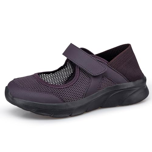 Hsyooes Sandalen Damen Walkingschuhe Klettverschluss Hausschuhe Atmungsaktiv Freizeitschuhe Leichter Krankenschwester Schuhe Bequemer Rutschfest Sommer Outdoor Lila EU37=Hersteller 38 von Hsyooes