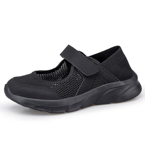 Hsyooes Sandalen Damen Walkingschuhe Klettverschluss Hausschuhe Atmungsaktiv Freizeitschuhe Leichter Krankenschwester Schuhe Bequemer Rutschfest Sommer Outdoor Schwarz EU37 von Hsyooes