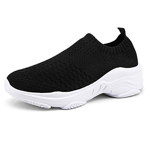 Hsyooes Walkingschuhe Damen Sneakers Bequem Laufschuhe Leichte Turnschuhe Fußgewölbe Wedges Sportschuhe Mode Straßenlaufschuhe Fitness Atmungsaktiv Freizeitschuhe Schwarz-A 40EU von Hsyooes