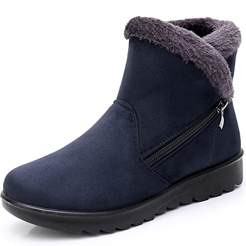 Hsyooes Winterschuhe Damen Winterstiefel Schneestiefel Warm Gefüttert Stiefeletten Bequem Schuhe,Blau,Sohlengröße 260/EU41 von Hsyooes