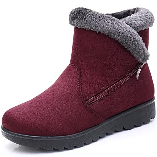 Hsyooes Winterschuhe Damen Winterstiefel Schneestiefel Warm Gefüttert Stiefeletten Bequem Schuhe,Rot,Sohlengröße 265/EU42 von Hsyooes