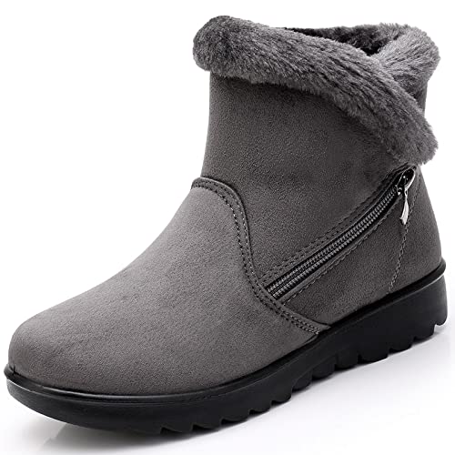 Hsyooes Winterschuhe Damen Winterstiefel Schneestiefel Warm Gefüttert Stiefeletten Bequem Schuhe,a-Grau,Sohlengröße 245/EU38 von Hsyooes
