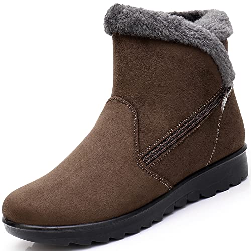 Hsyooes Winterschuhe Damen Winterstiefel Schneestiefel Warm Gefüttert Stiefeletten Bequem Schuhe,Braun,Sohlengröße 245/EU38 von Hsyooes