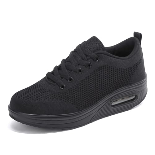 Laufschuhe Damen Plateau Turnschuhe Leicht Walkingschuhe Keilabsatz Freizeitschuhe Frauen Fitnessschuhe Atmungsaktiv Sportschuhe Bequeme Sneaker Schwarz DQ 42EU Laufschuhe Damen Plateau Turnschuhe Leicht Walkingschuhe Keilabsatz Freizeitschuhe Frauen Fitnessschuhe Atmungsaktiv Sportschuhe Bequeme Sneaker Schwarz DQ 42EU von Hsyooes