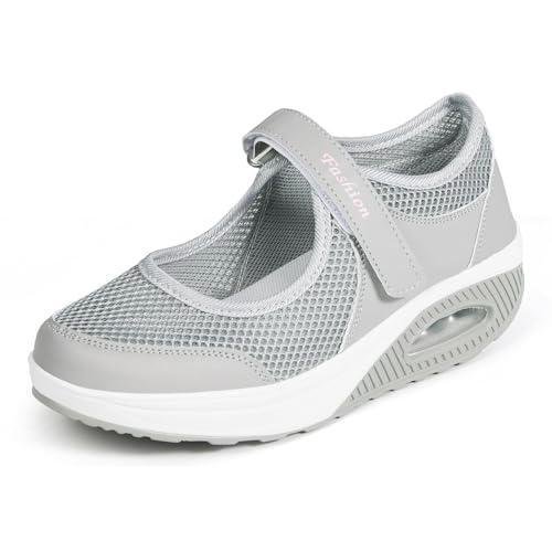 Sandalen Damen Freizeitschuhe Keilabsatz Leicht Walking Schuhe Plateau Turnschuhe Mesh Fitness Sneaker Laufschuhe Sommer Atmungsaktiv Espadrilles E-Grau EU39 Sandalen Damen Freizeitschuhe Keilabsatz Leicht Walking Schuhe Plateau Turnschuhe Mesh Fitness Sneaker Laufschuhe Sommer Atmungsaktiv Espadrilles E-Grau EU39 von Hsyooes