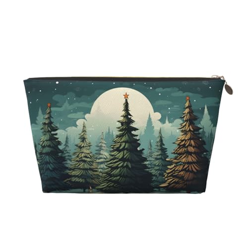 Hsyoyo Make-up-Tasche, wasserdicht, Kosmetiktasche, Organizer, kleine Make-up-Tasche, mit Reißverschluss, tragbare Reise-Kulturbeutel für Frauen und Mädchen, Tannenwaldgrün Weihnachten, Einheitsgröße von HSYOYO