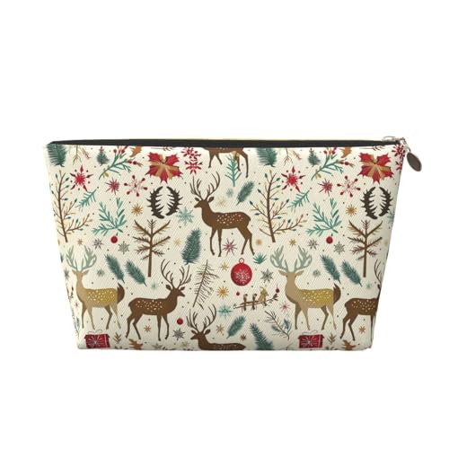 Hsyoyo Make-up-Tasche, wasserdicht, Kosmetiktasche, Organizer, kleine Make-up-Tasche, mit Reißverschluss, tragbare Reise-Kulturbeutel für Frauen und Mädchen, Weihnachts-Hirsch-Dekoration von HSYOYO