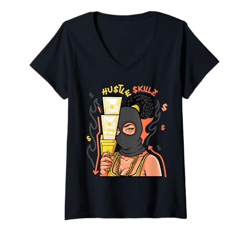 Damen Hustle Skills Black Hustling Melanin Queen Geschäftsinhaber T-Shirt mit V-Ausschnitt Damen Hustle Skills Black Hustling Melanin Queen Geschäftsinhaber T-Shirt mit V-Ausschnitt von Hu$tle $killz Ebony Fuller Shopp