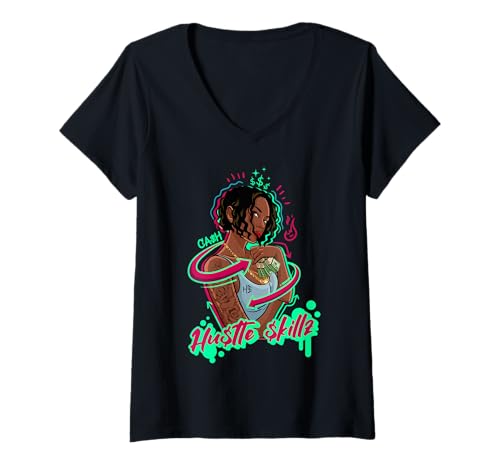 Damen Hustle Skills Black Hustling Melanin Queen Geschäftsinhaber T-Shirt mit V-Ausschnitt Damen Hustle Skills Black Hustling Melanin Queen Geschäftsinhaber T-Shirt mit V-Ausschnitt von Hu$tle $killz Ebony Fuller Shopp