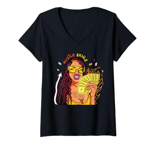 Damen Hustle Skills Black Hustling Melanin Queen Geschäftsinhaber T-Shirt mit V-Ausschnitt Damen Hustle Skills Black Hustling Melanin Queen Geschäftsinhaber T-Shirt mit V-Ausschnitt von Hu$tle $killz Ebony Fuller Shopp