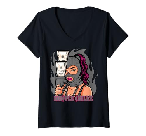 Damen Hustle Skills Black Hustling Melanin Queen Geschäftsinhaber T-Shirt mit V-Ausschnitt Damen Hustle Skills Black Hustling Melanin Queen Geschäftsinhaber T-Shirt mit V-Ausschnitt von Hu$tle $killz Ebony Fuller Shopp