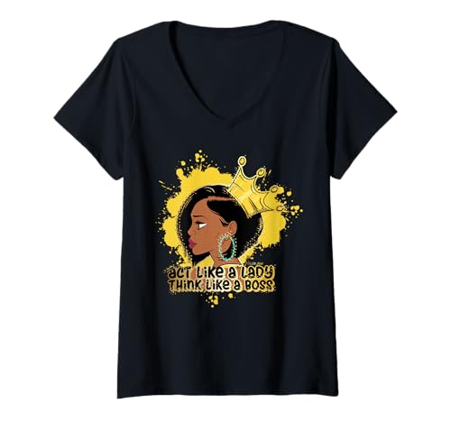 Damen Benimm Dich wie eine Dame, denke wie EIN Chef, Schwarze Königin, Melanin, Sista T-Shirt mit V-Ausschnitt Damen Benimm Dich wie eine Dame, denke wie EIN Chef, Schwarze Königin, Melanin, Sista T-Shirt mit V-Ausschnitt von Hu$tle $killz Shopp