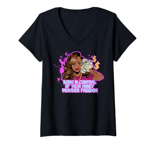 Damen Die Kontrolle über Ihr Geld bietet Freiheit Melanin sis T-Shirt mit V-Ausschnitt Damen Die Kontrolle über Ihr Geld bietet Freiheit Melanin sis T-Shirt mit V-Ausschnitt von Hu$tle $killz Shopp