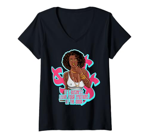 Damen Es ist Geschäft, Lass Deine Gefühle an der Tür Melanin Sista T-Shirt mit V-Ausschnitt Damen Es ist Geschäft, Lass Deine Gefühle an der Tür Melanin Sista T-Shirt mit V-Ausschnitt von Hu$tle $killz Shopp