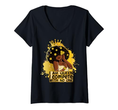 Damen Ich Bin Königin, ich konkurriere mit niemandem, Schwarze Königin, Melanin, Sista T-Shirt mit V-Ausschnitt Damen Ich Bin Königin, ich konkurriere mit niemandem, Schwarze Königin, Melanin, Sista T-Shirt mit V-Ausschnitt von Hu$tle $killz Shopp