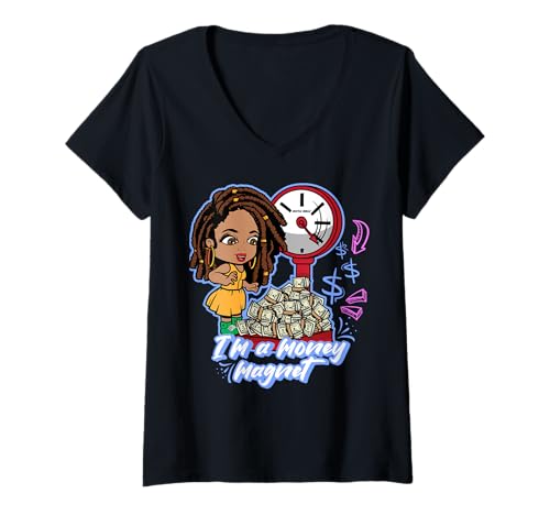 Damen Ich Bin der Geldmagnet Black Queen Fun Hustler Melanin Sista T-Shirt mit V-Ausschnitt Damen Ich Bin der Geldmagnet Black Queen Fun Hustler Melanin Sista T-Shirt mit V-Ausschnitt von Hu$tle $killz Shopp