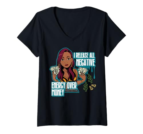 Damen Ich setze alle negativen Energien über Geld frei, schwarzes Melanin, Sista. T-Shirt mit V-Ausschnitt Damen Ich setze alle negativen Energien über Geld frei, schwarzes Melanin, Sista. T-Shirt mit V-Ausschnitt von Hu$tle $killz Shopp