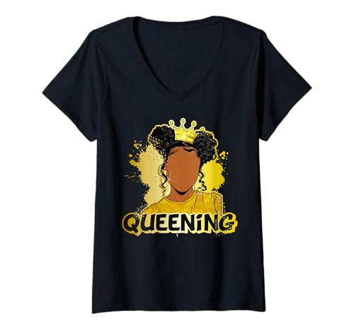 Damen Königin der schwarzen Königin Melanin Sista Afroamerikanerin T-Shirt mit V-Ausschnitt Damen Königin der schwarzen Königin Melanin Sista Afroamerikanerin T-Shirt mit V-Ausschnitt von Hu$tle $killz Shopp