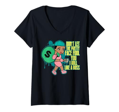 Damen Lass Dich von diesem hübschen Gesicht Nicht täuschen, ich Rolle wie eine Boss-Sista T-Shirt mit V-Ausschnitt Damen Lass Dich von diesem hübschen Gesicht Nicht täuschen, ich Rolle wie eine Boss-Sista T-Shirt mit V-Ausschnitt von Hu$tle $killz Shopp