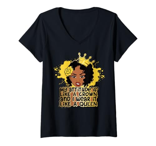 Damen Meine Einstellung ist wie eine Krone und ich trage sie wie eine Königin Sista T-Shirt mit V-Ausschnitt Damen Meine Einstellung ist wie eine Krone und ich trage sie wie eine Königin Sista T-Shirt mit V-Ausschnitt von Hu$tle $killz Shopp
