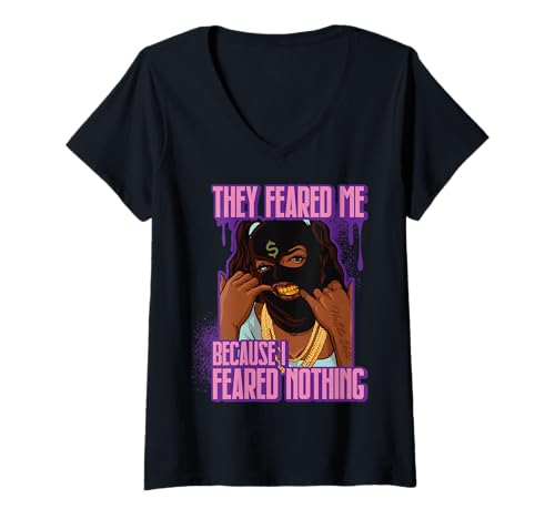 Damen Sie fürchteten Mich, Weil ich Nichts fürchtete, schwarzes Melanin, Sista. T-Shirt mit V-Ausschnitt Damen Sie fürchteten Mich, Weil ich Nichts fürchtete, schwarzes Melanin, Sista. T-Shirt mit V-Ausschnitt von Hu$tle $killz Shopp