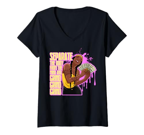 Damen Trennen Sie den Körper vom Geist und Mahlen Sie Melanin Sista T-Shirt mit V-Ausschnitt Damen Trennen Sie den Körper vom Geist und Mahlen Sie Melanin Sista T-Shirt mit V-Ausschnitt von Hu$tle $killz Shopp